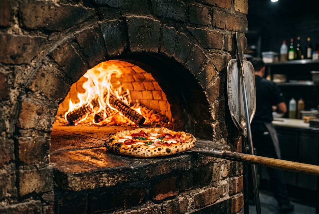 Vedugnen på Spåren i Alvesta med en pizza som gräddas